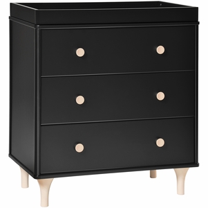 BabyLetto Lolly 3-Drawer Changer Dresser, KD with Removable Changing Tray - Black/WashedNatural