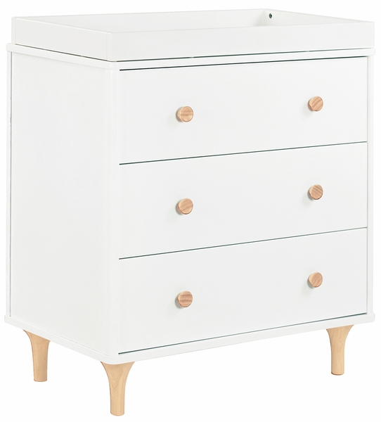 BabyLetto Lolly 3-Drawer Changer Dresser, KD with Removable Changing Tray - White Natural