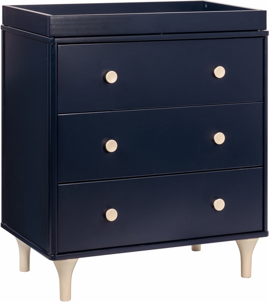 BabyLetto Lolly 3-Drawer Changer Dresser with Changing Tray - Navy/Washed Natural