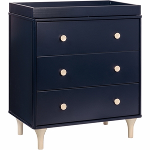 BabyLetto Lolly 3-Drawer Changer Dresser with Changing Tray - Navy/Washed Natural