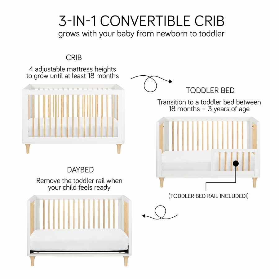 Babyletto Lolly 3In1 Convertible Crib with Toddler Bed Conversion Kit White/Natural