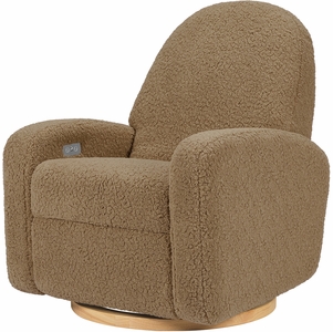 Babyletto Nami Electronic Swivel Glider Recliner w/ USB - Cortado Shearling w/ Light Wood Base