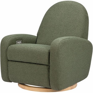 Babyletto Nami Electronic Swivel Glider Recliner w/ USB - Olive Boucle w/ Light Wood Base