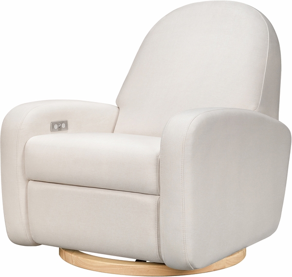 Babyletto Nami Electronic Swivel Glider Recliner w/ USB - Performance Cream Eco-Weave w/ Light Wood Base