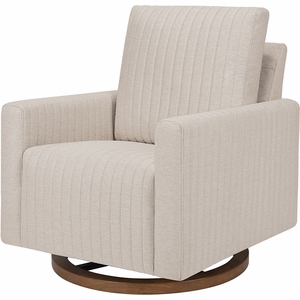 Babyletto Poe Channeled Swivel Glider - Performance Beach Eco-Weave w/ Dark Wood Base