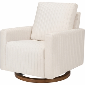 Babyletto Poe Channeled Swivel Glider - Performance Cream Eco-Weave w/ Dark Wood Base