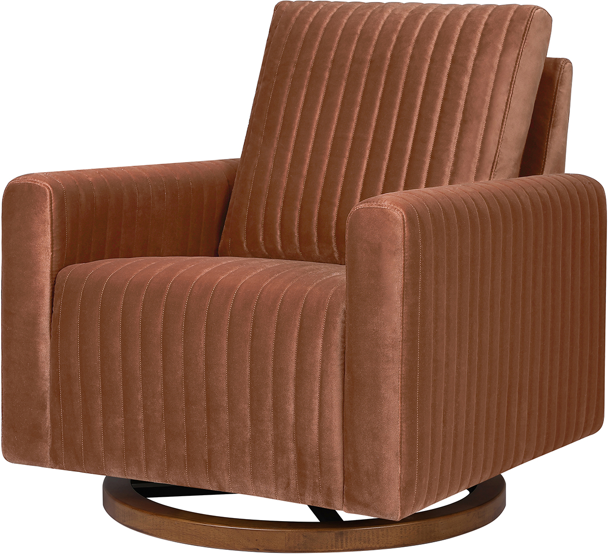 Babyletto Poe Channeled Swivel Glider - Rust Velvet w/ Dark Wood Base