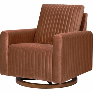 Babyletto Poe Channeled Swivel Glider - Rust Velvet w/ Dark Wood Base