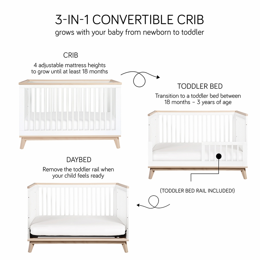 Babyletto Scoot 3in1 Convertible Crib With Toddler Bed Conversion Kit in White/Washed Natural