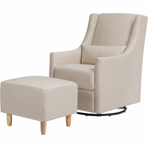 Babyletto Toco Swivel Glider and Ottoman - Performance Beach Eco-Weave