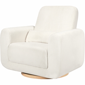 Babyletto Tuba Extra Wide Swivel Glider - Ivory Corduroy w/ Light Wood Base