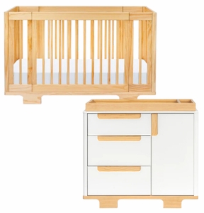 Babyletto Yuzu 8-in-1 Convertible Crib + 3-Drawer Changer Dresser Bundle - Natural / White / Natural