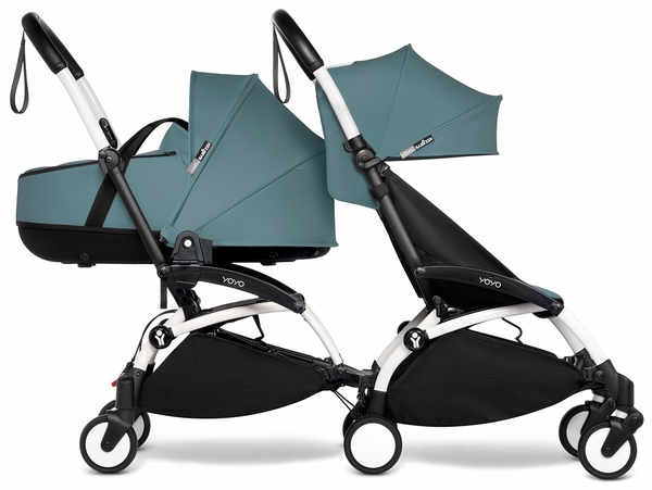 Babyzen YOYO Connect Double Stroller Bassinet / 6+ Bundle - White / Aqua