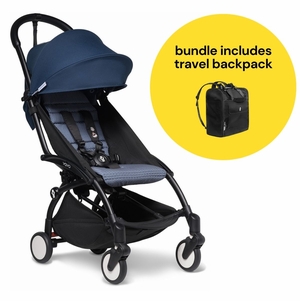 Babyzen YOYO2 Ultra Compact 6+ Stroller + Travel Backpack Bundle - Black / Air France Blue