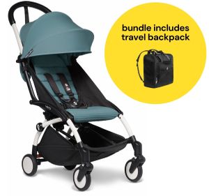 Babyzen YOYO2 Ultra Compact 6+ Stroller + Travel Backpack Bundle - White / Aqua