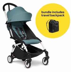 Babyzen YOYO2 Ultra Compact 6+ Stroller + Travel Backpack Bundle - White / Aqua