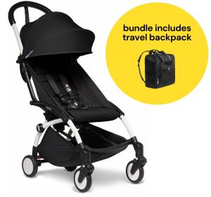 Babyzen YOYO2 Ultra Compact 6+ Stroller + Travel Backpack Bundle - White / Black