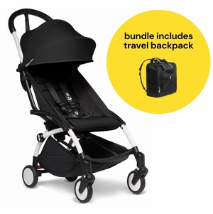 Babyzen YOYO2 Ultra Compact 6+ Stroller + Travel Backpack Bundle - White / Black