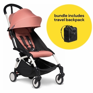 Babyzen YOYO2 Ultra Compact 6+ Stroller + Travel Backpack Bundle - White / Ginger