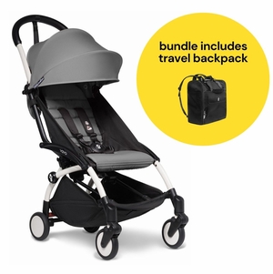 Babyzen YOYO2 Ultra Compact 6+ Stroller + Travel Backpack Bundle - White / Grey
