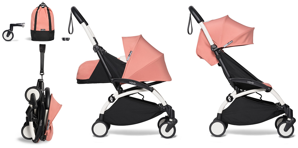 Babyzen YOYO2 Ultra Compact Complete 0+/6+ Stroller & Rolling Bag Bundle - White/Ginger