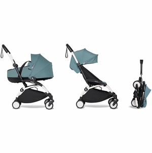 Babyzen YOYO2 Ultra Compact Complete 6+ Stroller with Bassinet Bundle - White/Aqua