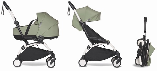 Babyzen YOYO2 Ultra Compact Complete 6+ Stroller with Bassinet Bundle - White / Olive