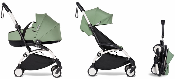 Babyzen YOYO2 Ultra Compact Complete 6+ Stroller with Bassinet Bundle - White/Peppermint