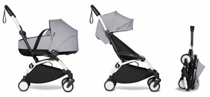 Babyzen YOYO2 Ultra Compact Complete 6+ Stroller with Bassinet Bundle - White / Stone