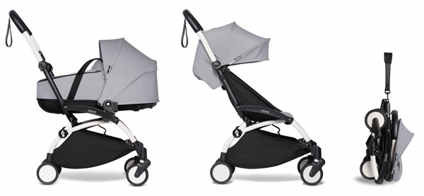 Babyzen YOYO2 Ultra Compact Complete 6+ Stroller with Bassinet Bundle - White / Stone
