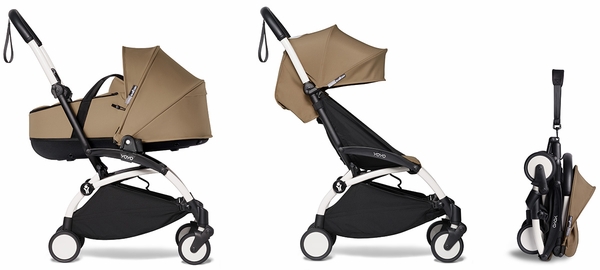 Babyzen YOYO2 Ultra Compact Complete 6+ Stroller with Bassinet Bundle - White/Toffee