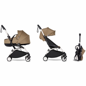 Babyzen YOYO2 Ultra Compact Complete 6+ Stroller with Bassinet Bundle - White/Toffee