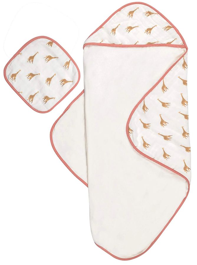 Bamboo Little Hooded Baby Towel & Washcloth Set Giraffe