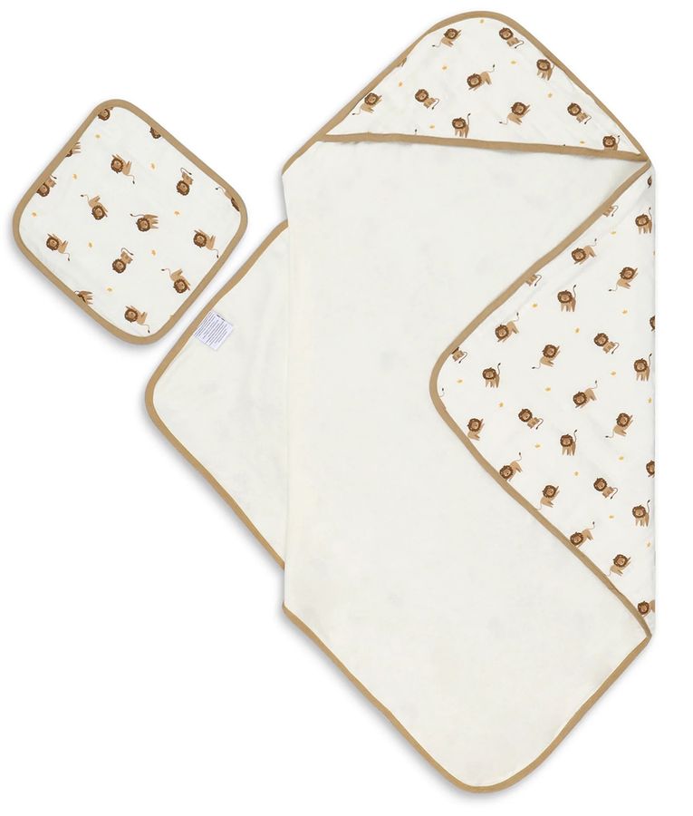 Bamboo Little Hooded Baby Towel & Washcloth Set Lion