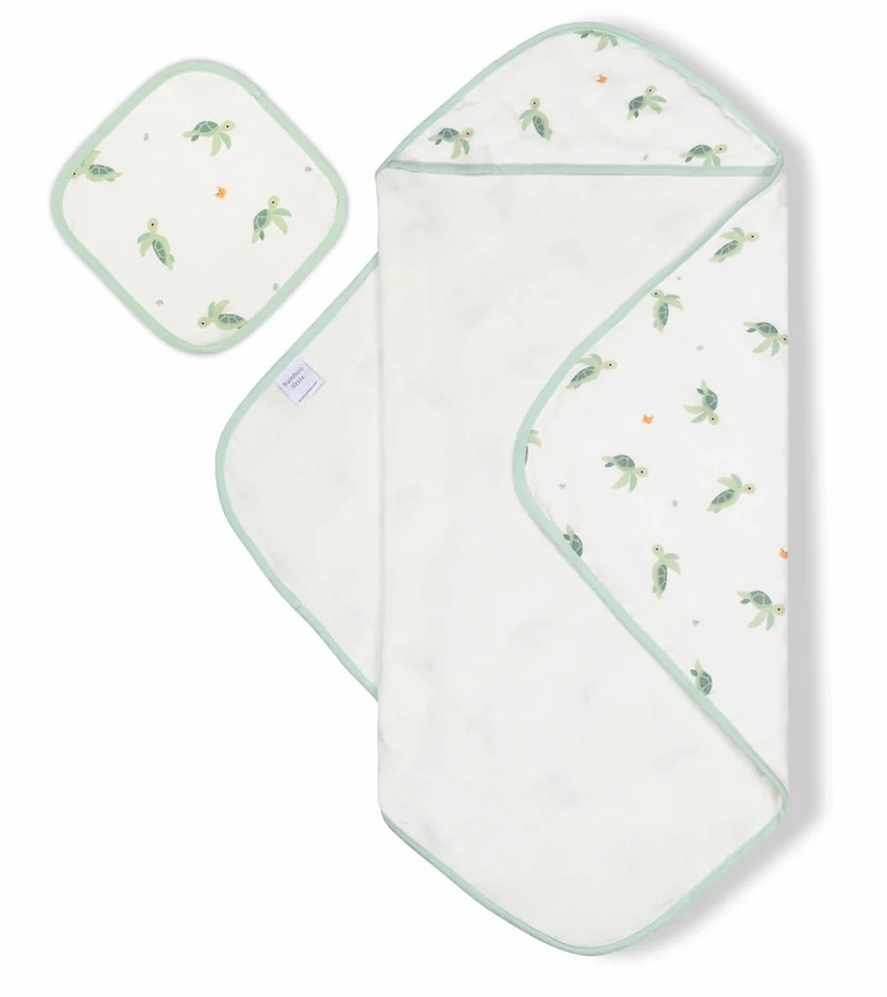 Bamboo Little Hooded Baby Towel & Washcloth Set Turtle
