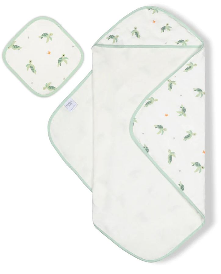 Bamboo Little Hooded Baby Towel & Washcloth Set Turtle