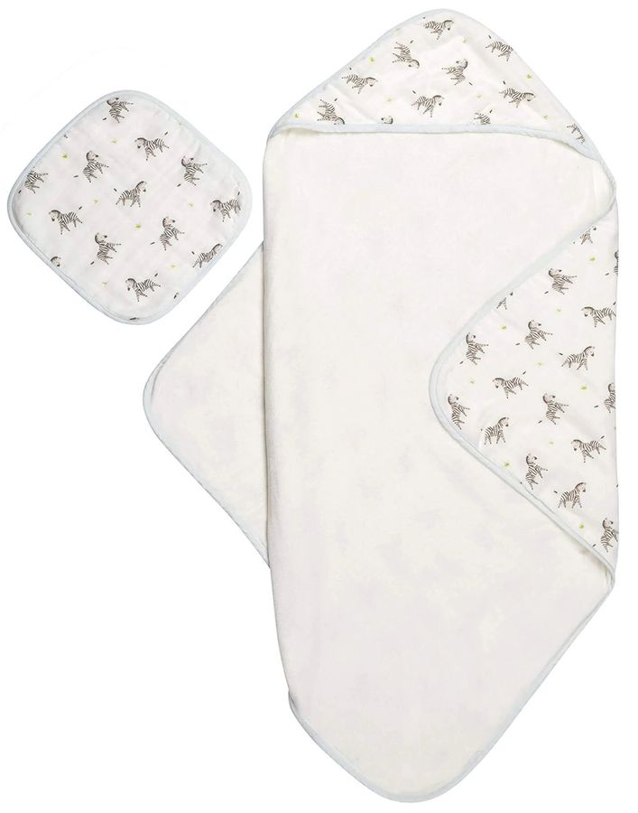 Bamboo Little Hooded Baby Towel & Washcloth Set Zebra