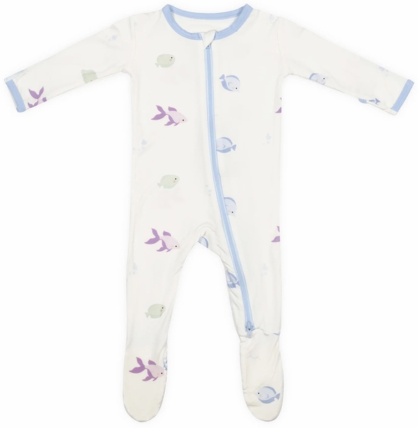 Bamboo Little Zippered Footie - Blue Fish (0-3m)