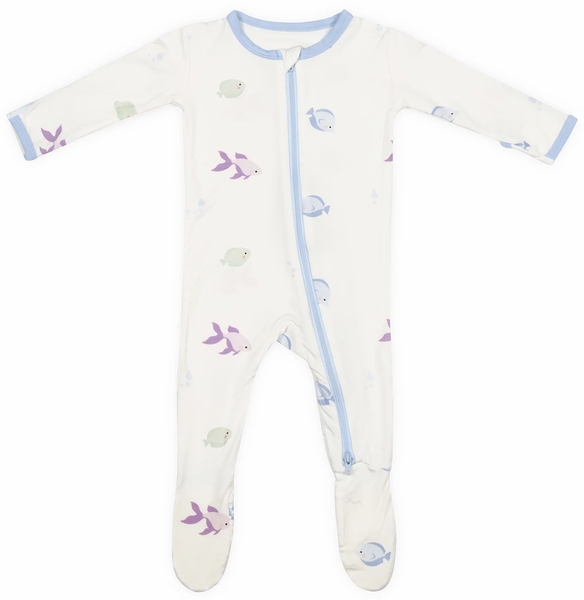 Bamboo Little Zippered Footie - Blue Fish (6-9m)