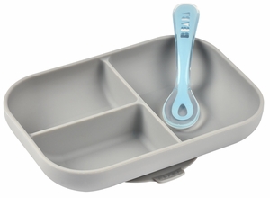 BEABA Silicone Divided Suction Plate And Spoon Set - Cloud
