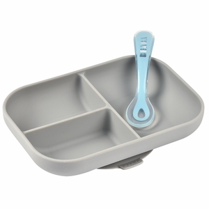 BEABA Silicone Divided Suction Plate And Spoon Set - Cloud
