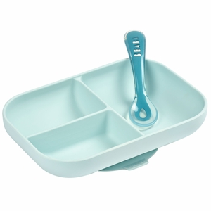 BEABA Silicone Divided Suction Plate And Spoon Set - Rain