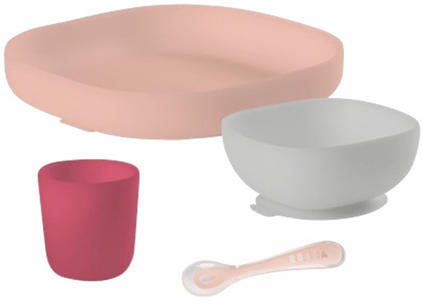 Beaba Silicone Suction Meal Set - Rose