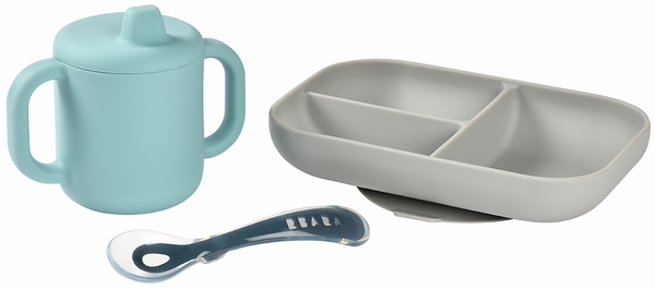 BEABA Sips & Bites 3-Piece Silicone Feeding Set - Rain