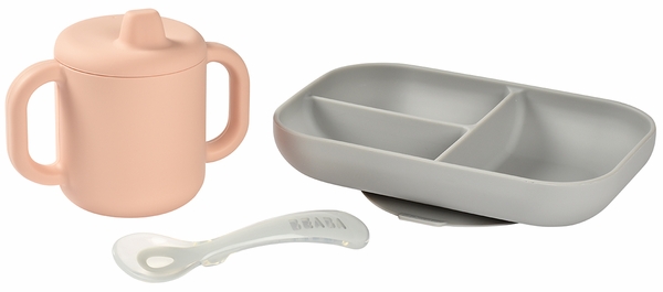 BEABA Sips & Bites 3-Piece Silicone Feeding Set - Rose