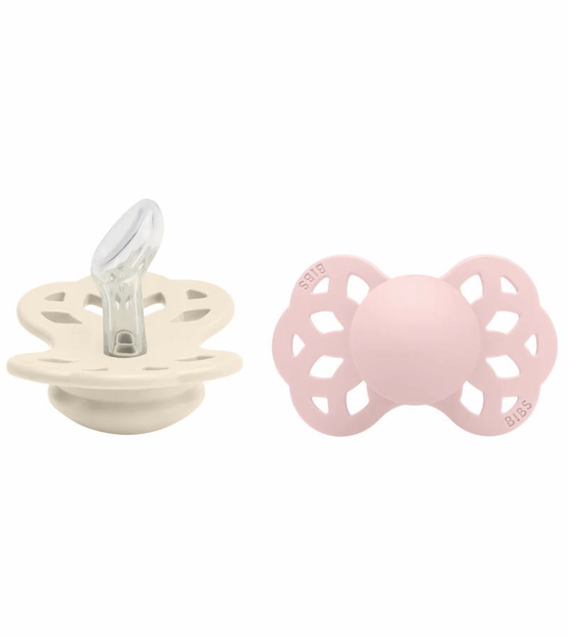 BIBS Infinity Silicone Anatomical Pacifier, 2 Pack Ivory/Blush Size