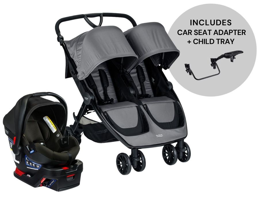 Britax BLively Double Stroller + BSafe Gen2 Travel System Dove / Black
