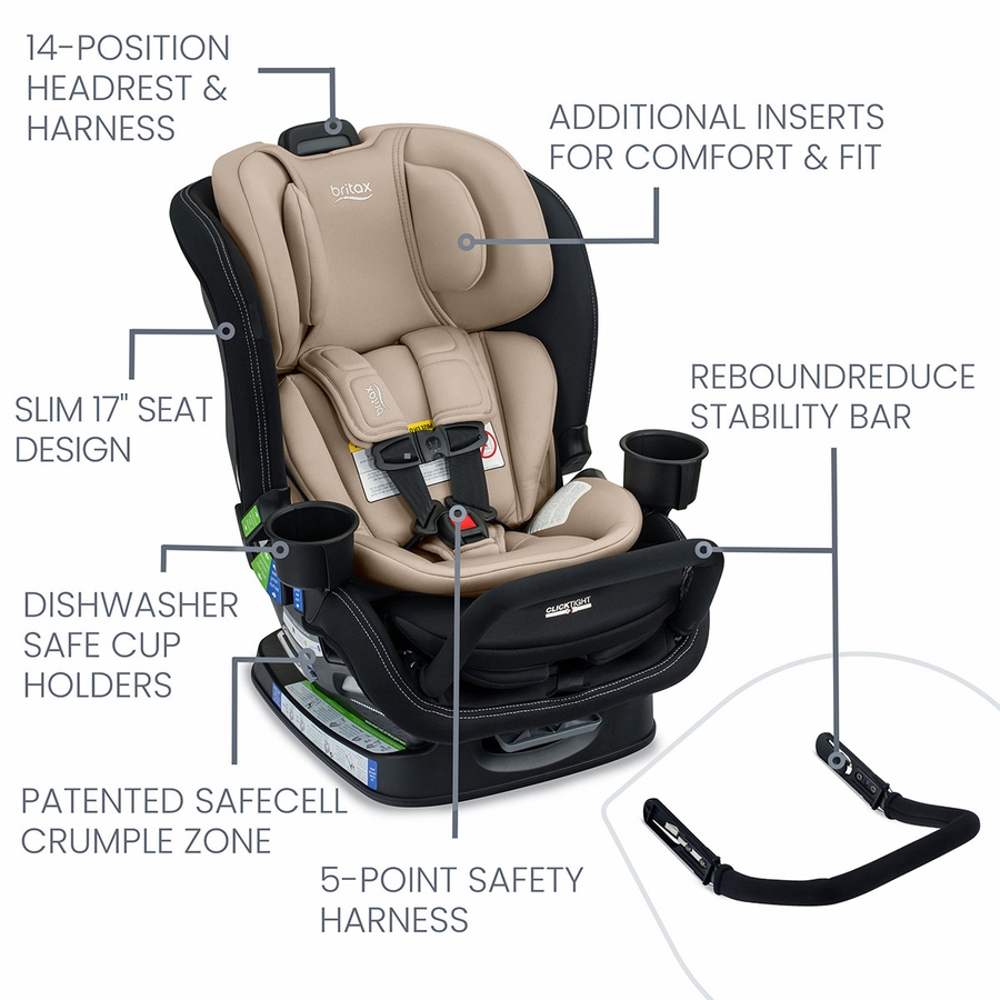 Britax Poplar S Narrow Convertible Car Seat Sand Onyx