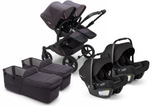 Bugaboo Donkey 5 + Turtle Air Shield Mineral Twin Travel System Bundle - Black / Washed Black / Black