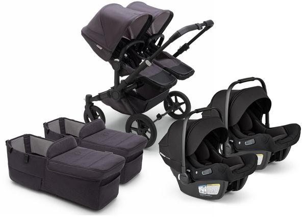 Bugaboo Donkey 5 + Turtle Air Shield Mineral Twin Travel System Bundle - Black / Washed Black / Black